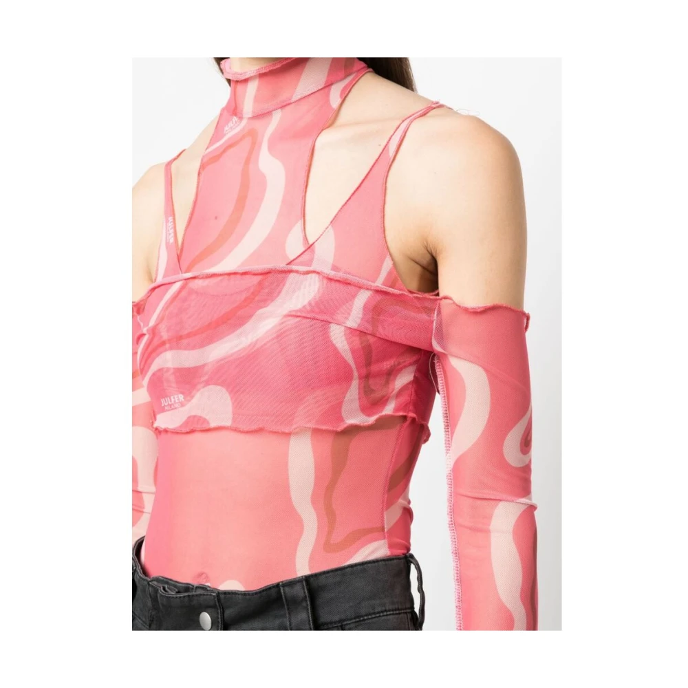 Julfer Wave Print Halternek Bodysuit Pink Dames