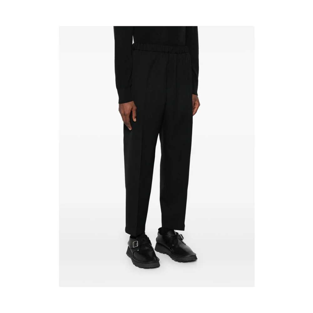 Jil Sander Zwarte Wol Textuur Taps Toelopende Broek Black Heren