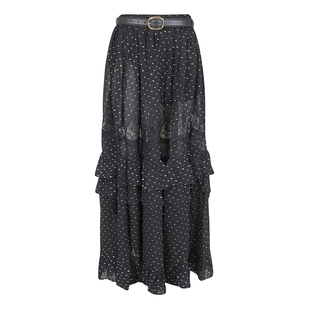 Self Portrait Women's Black Chiffon Lace Maxi Skirt - Maxi Skirts - Xs - Skirts