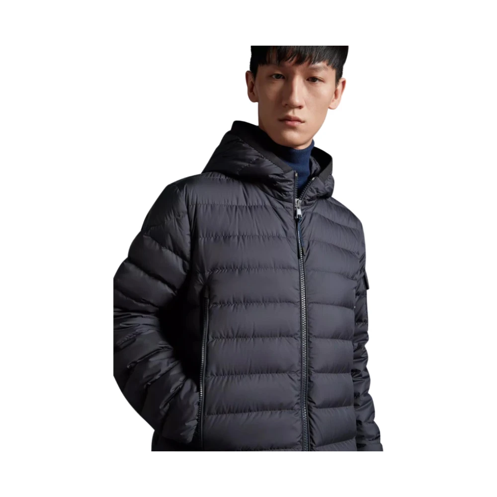 Moncler Korte Galion Marineblauwe Gewatteerde Jas met Capuchon Blue Heren