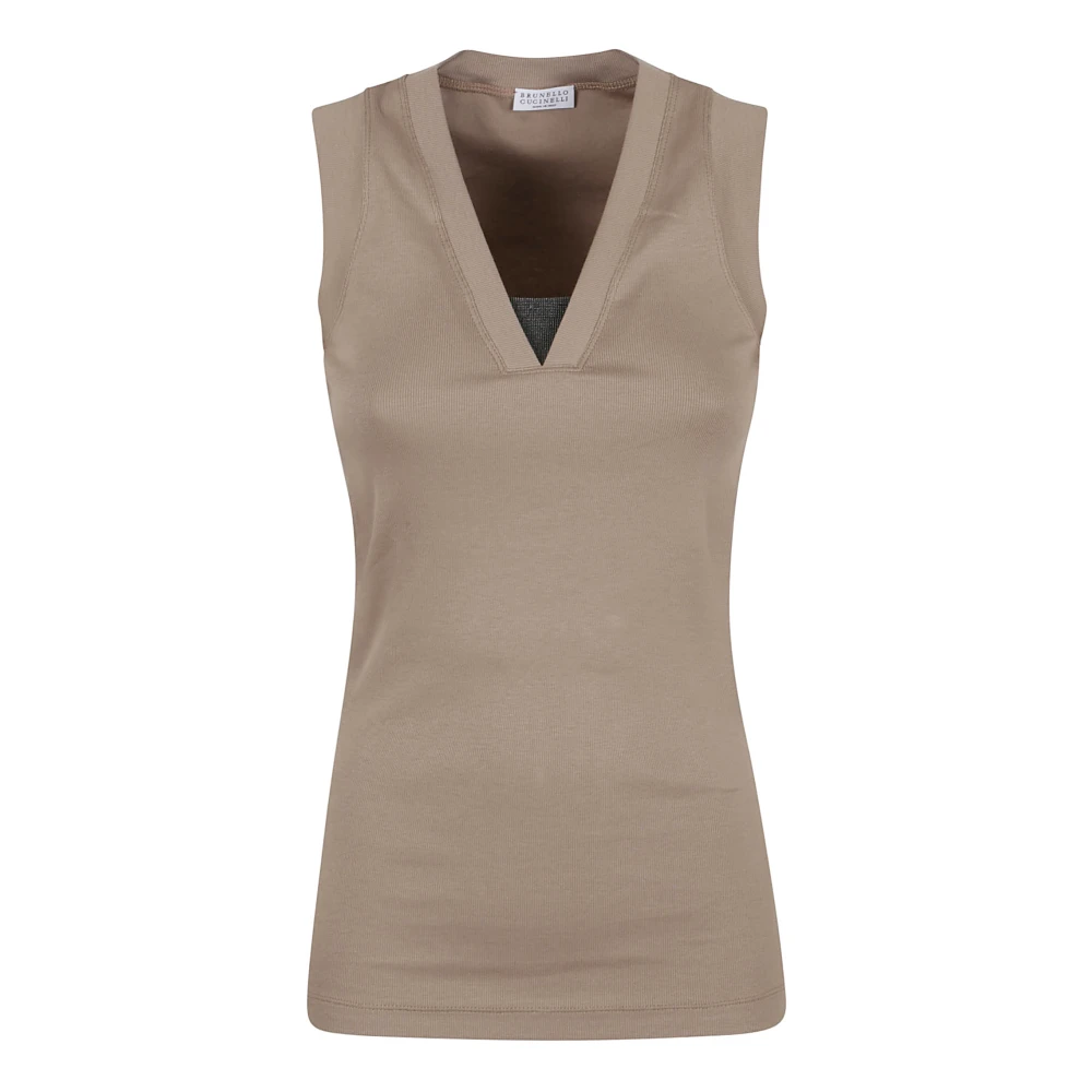 BRUNELLO CUCINELLI Mouwloze Malachiet Top Naakt Neutrals Beige Dames