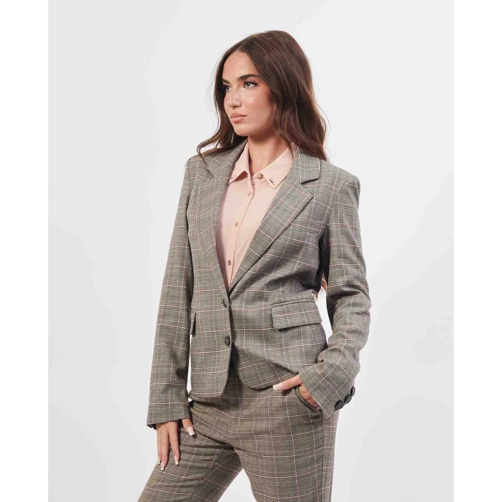 Fracomina Geruite Slim Fit Jas Multicolor Gray Dames