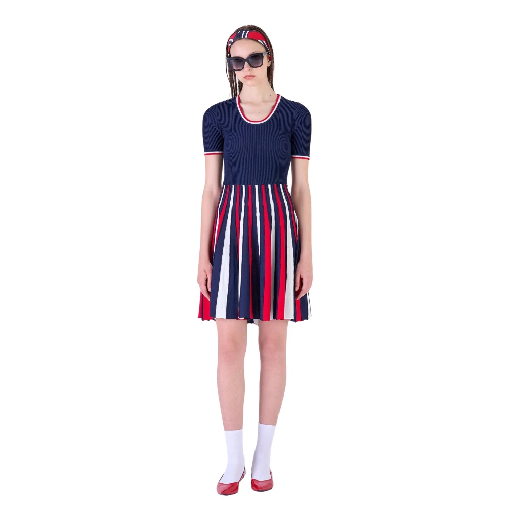 Silvian Heach Geplooide Korte Jurk Ronde Hals Korte Mouw Blue Dames