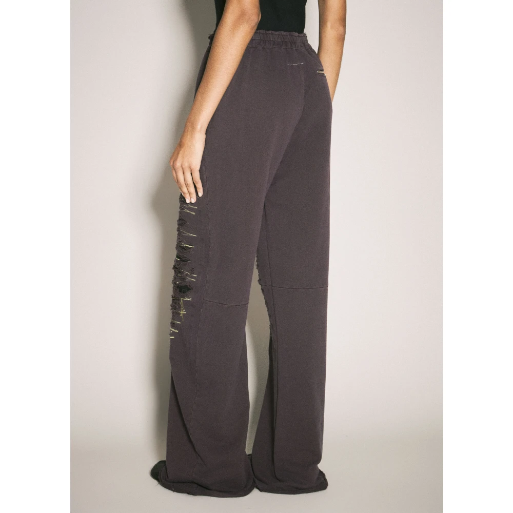 MM6 Maison Margiela Distressed Cotton Wide-Leg Track Pants Purple Dames