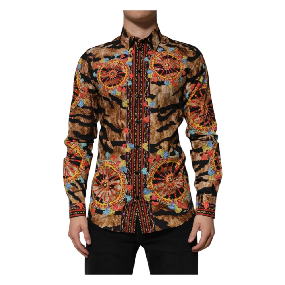Dolce & Gabbana Men's Cotton Tiger Carretto Long Sleeve Shirt