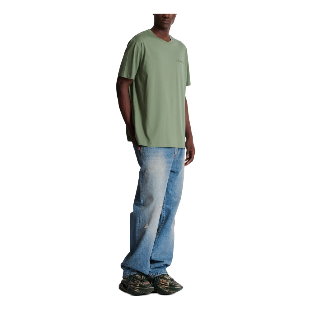 Balmain Losse T-shirt met Balain Signature borduurwerk Green Heren