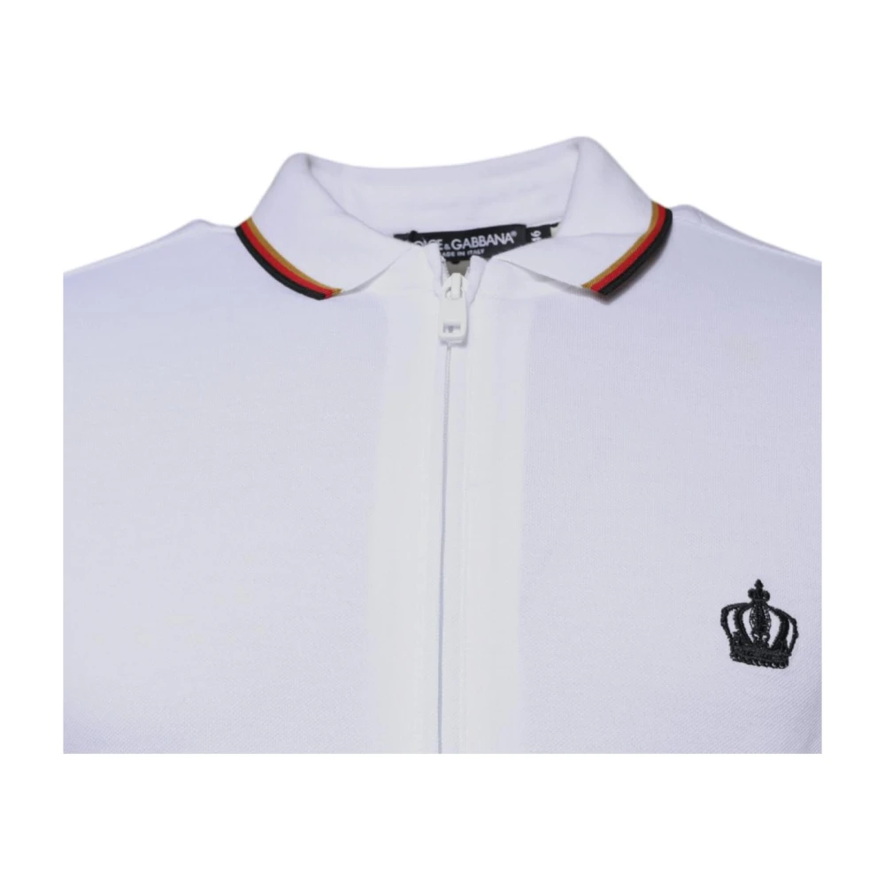 Dolce & Gabbana Kroon Detail Rits Polo Shirt White Heren
