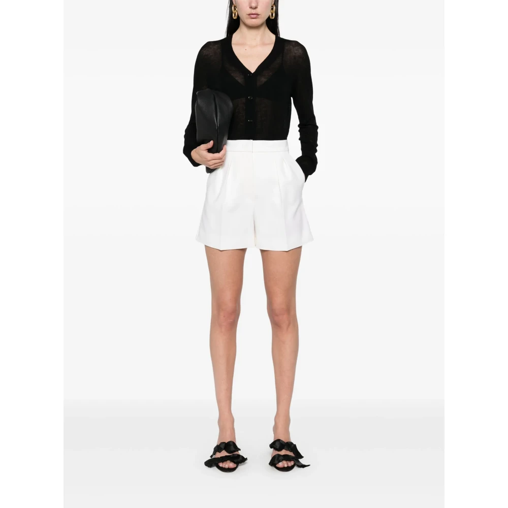 Max Mara Witte wollen canvas shorts met plooien White Dames