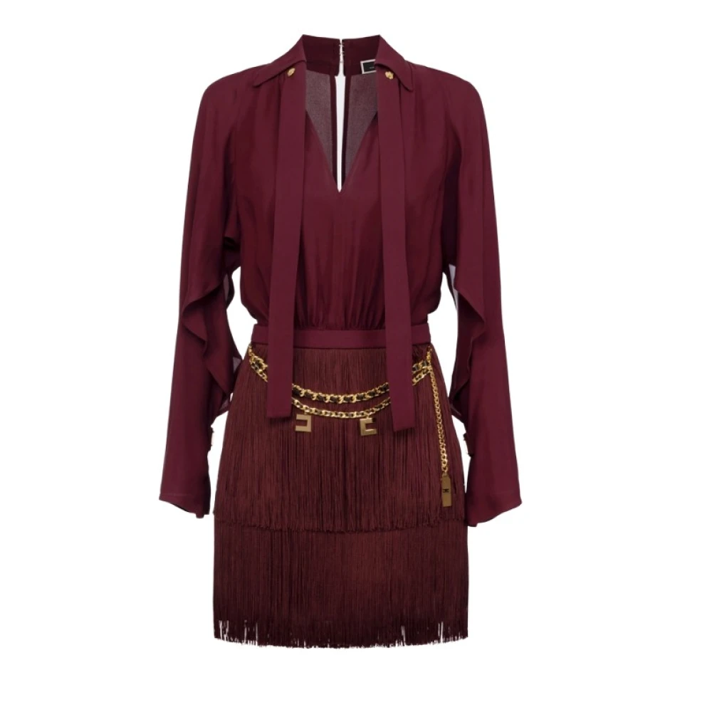 Elisabetta Franchi Georgette Shirt Minidress met Franjes Red Dames
