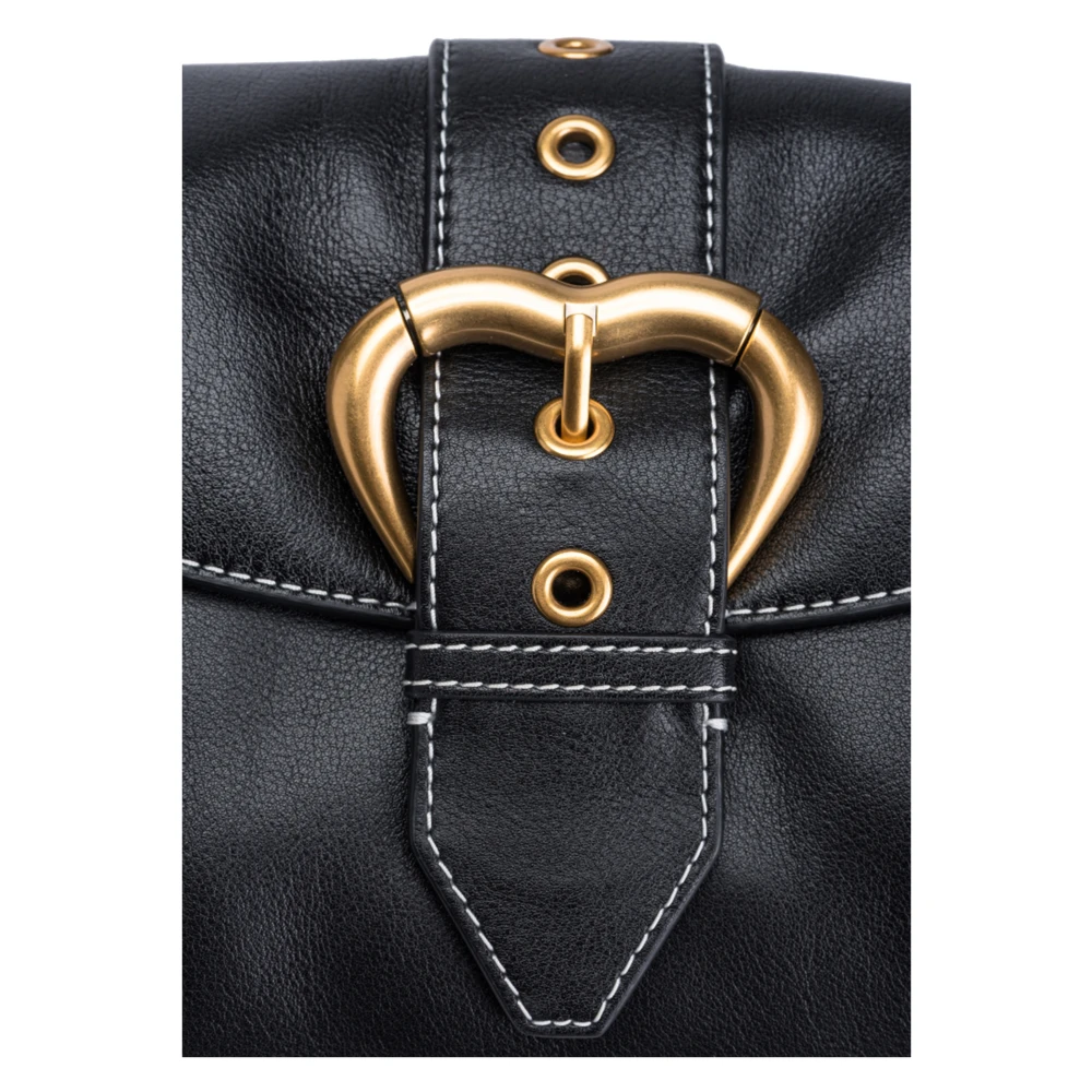 pinko Kristallen leren schoudertas met hartvormige metalen gesp Black Dames