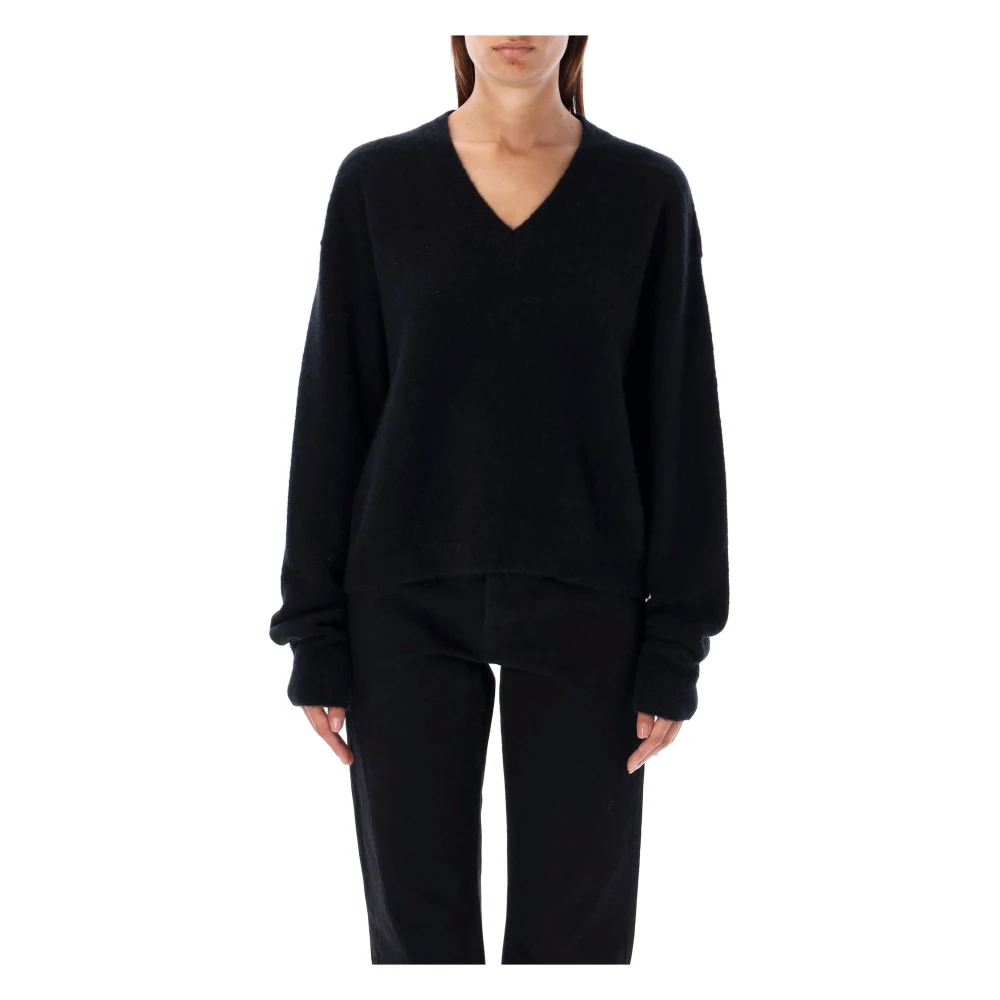 Rick Owens Zwarte V-hals Gebreide Trui Sweater Aw24 Black Dames