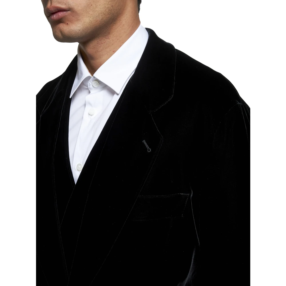 Giorgio Armani Zwarte Jassen Twee-Knoopsluiting Revers Black Heren