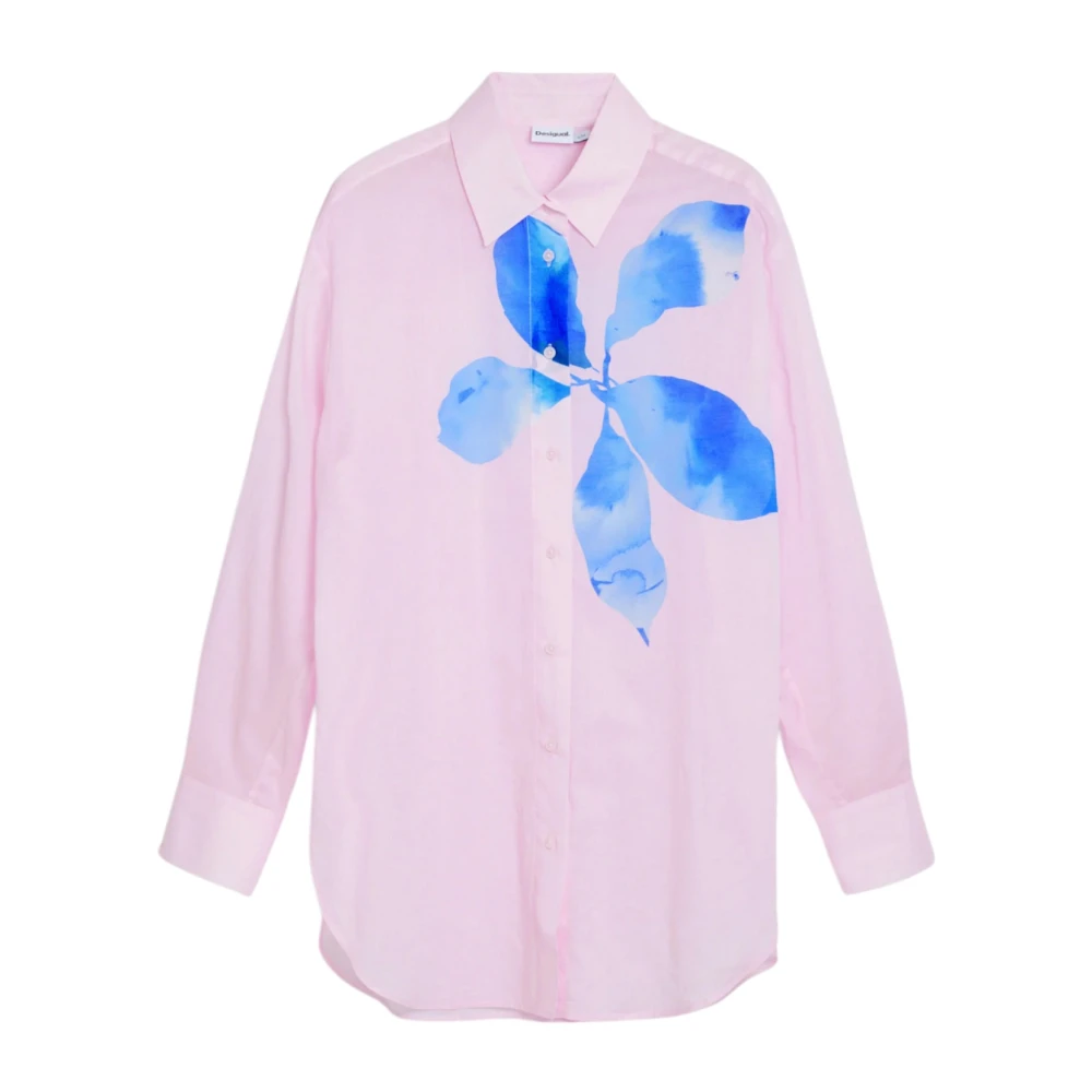 Desigual Lange katoenen damesoverhemd Pink Dames