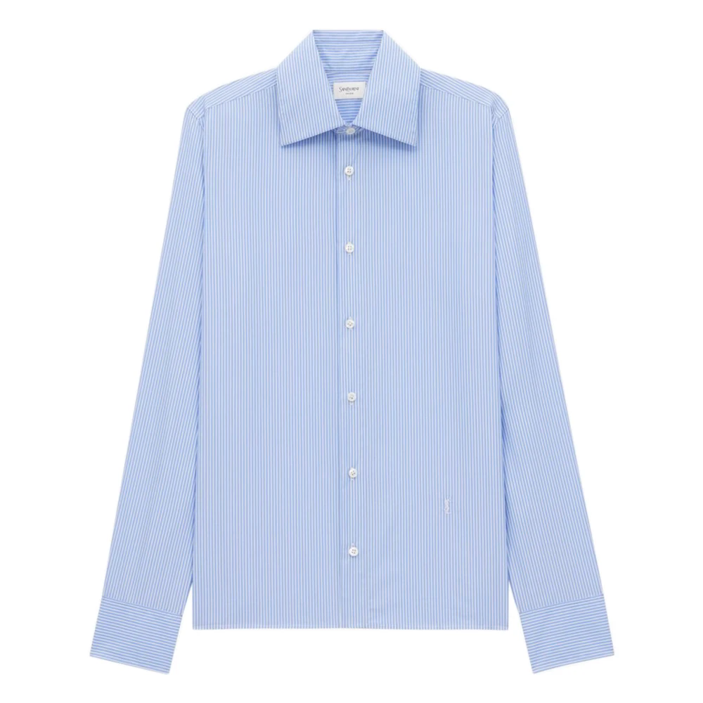 Saint Laurent Lichtblauwe Geborduurde Overhemd Blue Dames