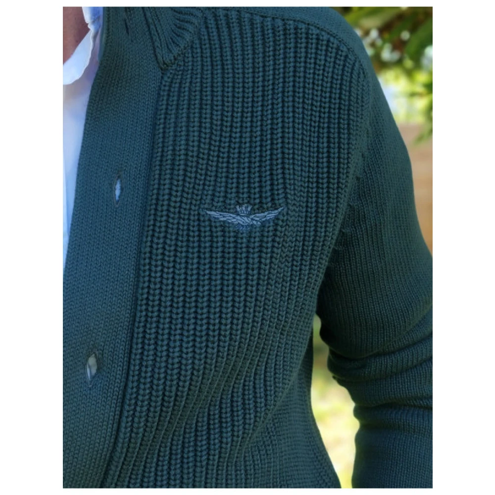 aeronautica militare Gebreid katoenen knoopCardigan Green Heren