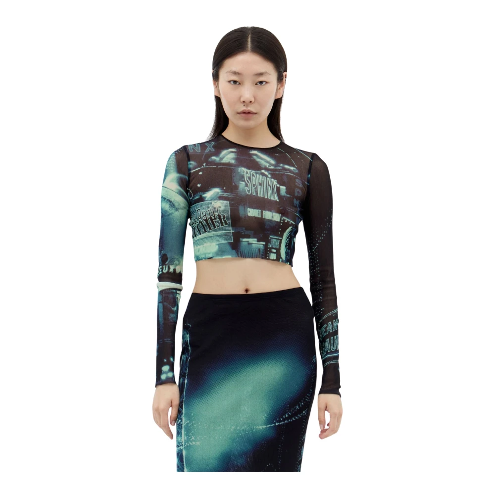 Jean Paul Gaultier Mesh Weave Longsleeve Top Blue Dames
