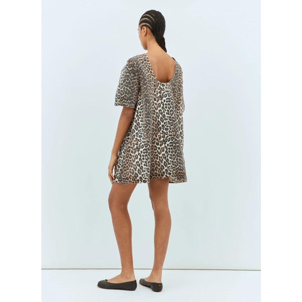 Ganni Leopard Print Open Back Mini Dress Multicolor Dames