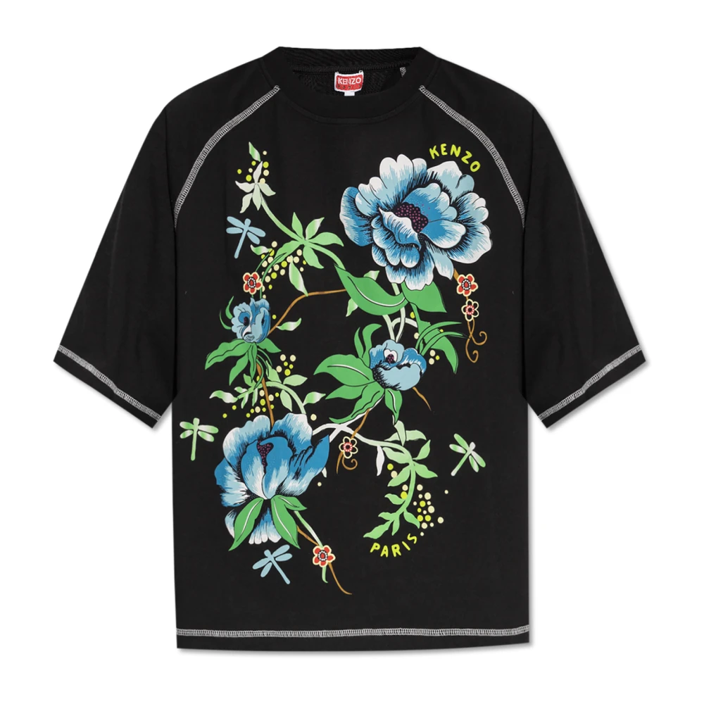 Kenzo T-shirt met bloemenmotief Black Dames