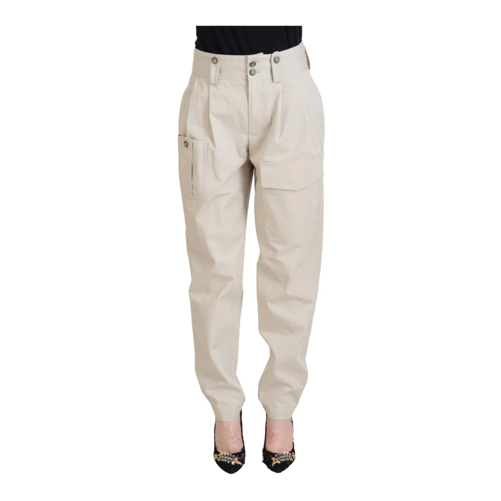 Dolce & Gabbana Women's Beige Casual Cotton Trousers - Straight Trousers - 2XS - Trousers