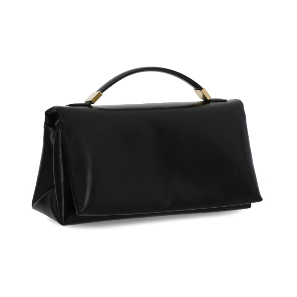 Marni Zwarte leren handtas met handvat en schouderriem Black Dames