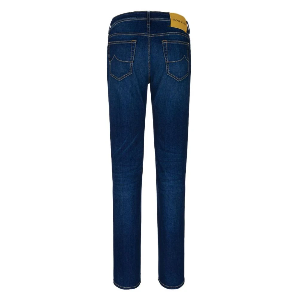 Jacob Cohën Slim Fit Blauwe Katoenen Jeans met Patch en Gele Details Blue Heren
