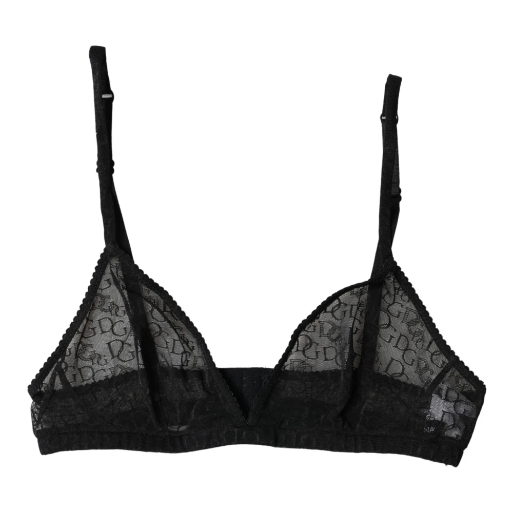 Dolce & Gabbana Donna Nero - Logo Mania Sheer Soft Cup Bra - Underwear - S