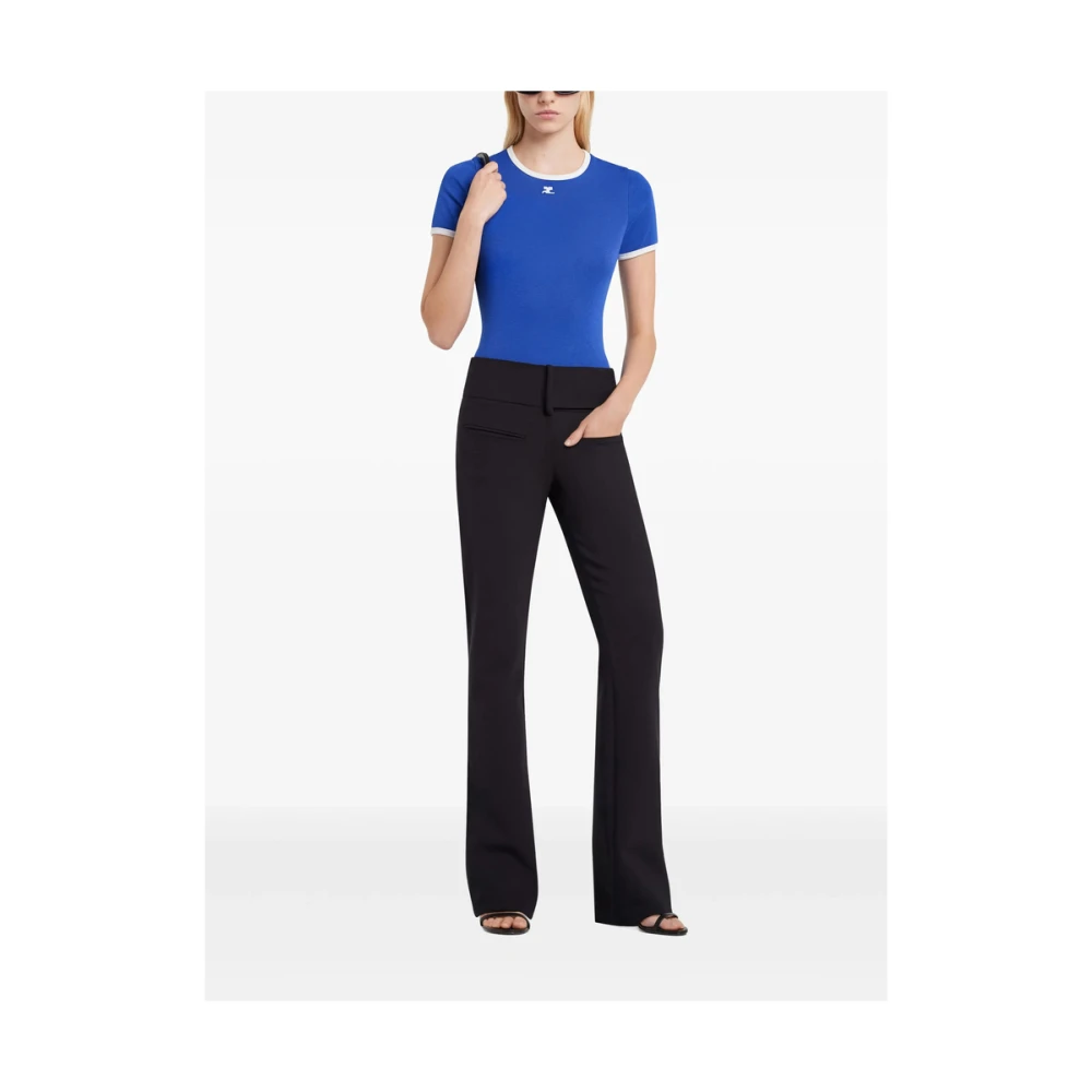 Courrèges Blauw Ronde Hals Logo T-shirt Blue Dames