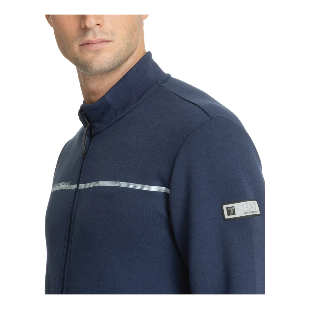 Emporio Armani EA7 Effen Logo Rits Sweater Blue Heren