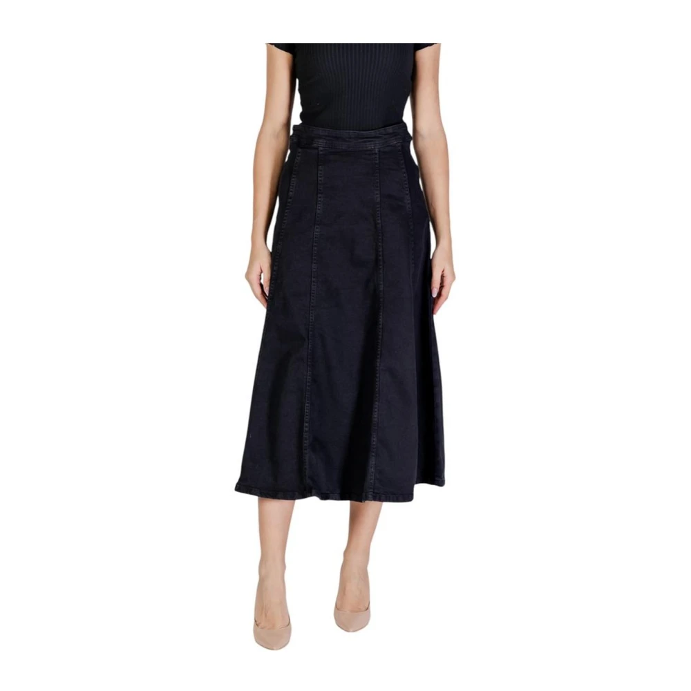Ichi Zwarte katoenen rok met elastaan Black Dames