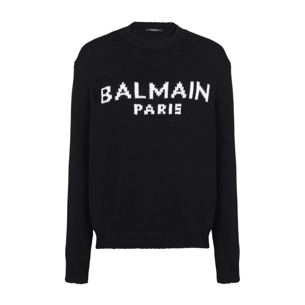 Balmain Zwarte Crew Neck Sweater Aw24 Black Heren