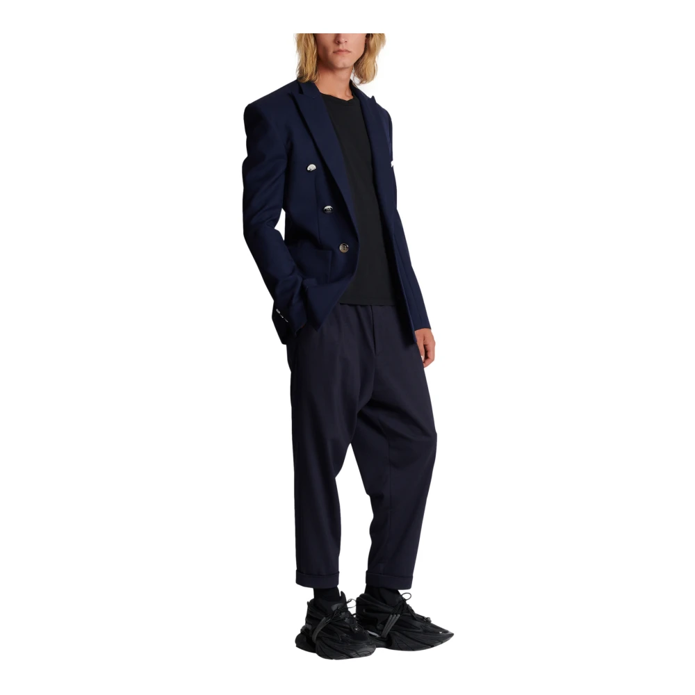 Balmain 6-knoops twill jas Blue Heren
