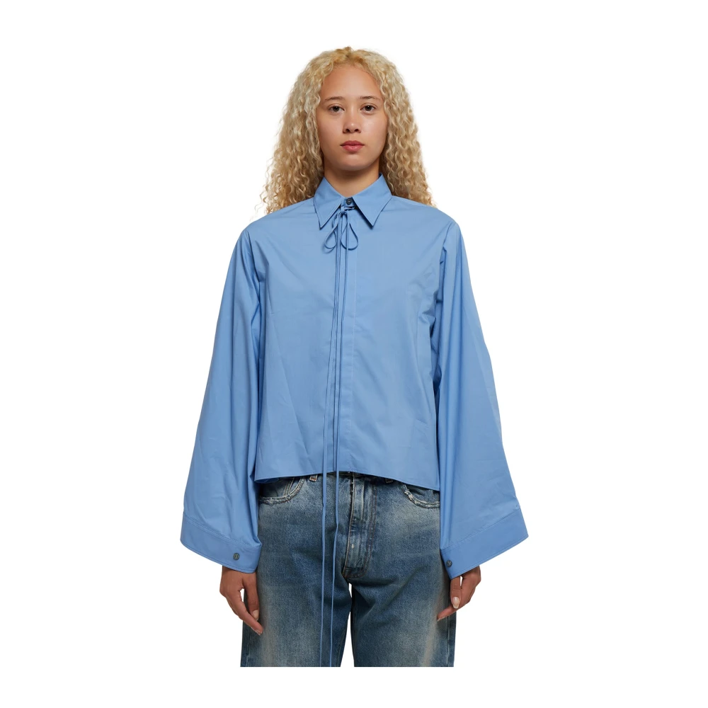 MM6 Maison Margiela Katoenen shirt met veters en oversized mouwen Blue Dames