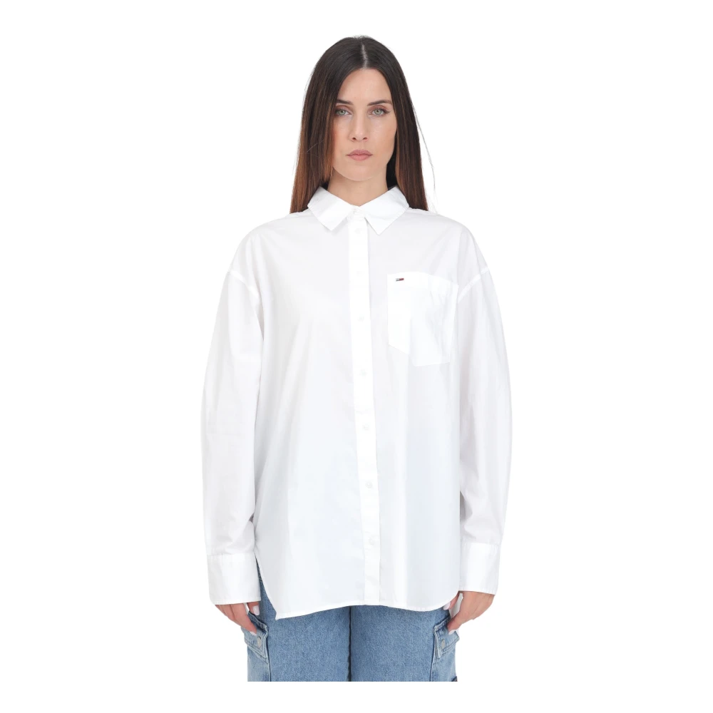 Tommy Jeans Witte Casual Shirt met Vlag Borduurwerk White Dames