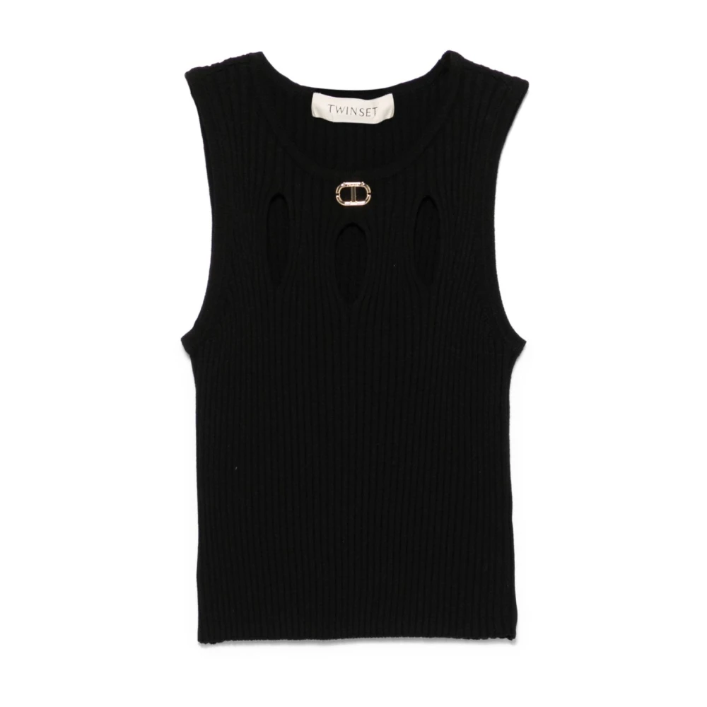 Twinset Women's Black Tank Top With Cut-Out Detail