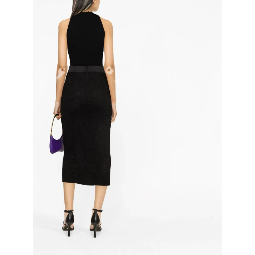 Dolce & Gabbana Zwarte Monochrome Hoge Taille Pencilrok Black Dames