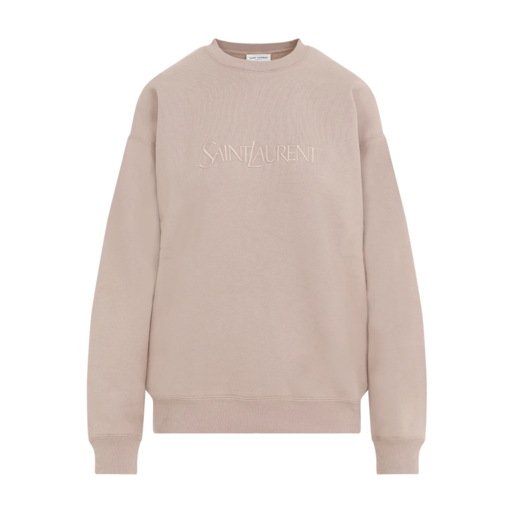 Saint Laurent Katoenen sweatshirt met geborduurd logo Beige Dames