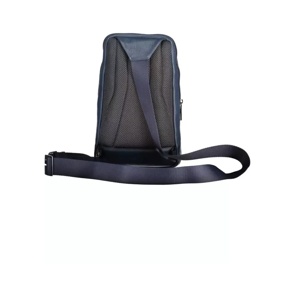 Piquadro Blauwe Leren Schoudertas met Laptop Ruimte Blue Heren