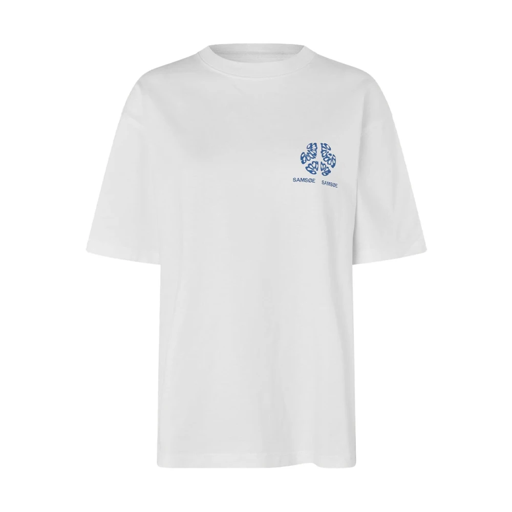 Samsøe Biologisch Katoenen Unisex T-shirt met Print White
