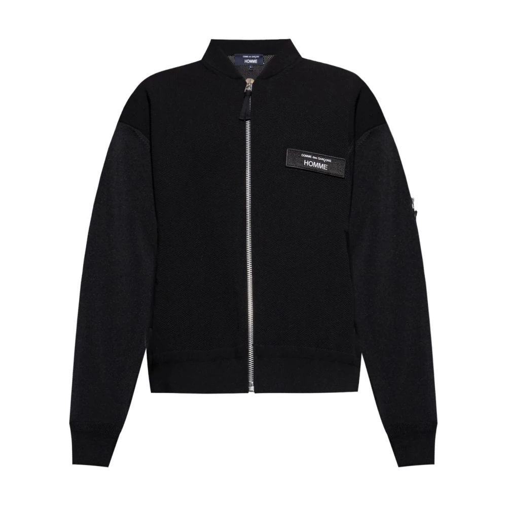 Comme Des Garçons Men's Black Bomber Jackets, M, Zip Jacket With Logo Patch