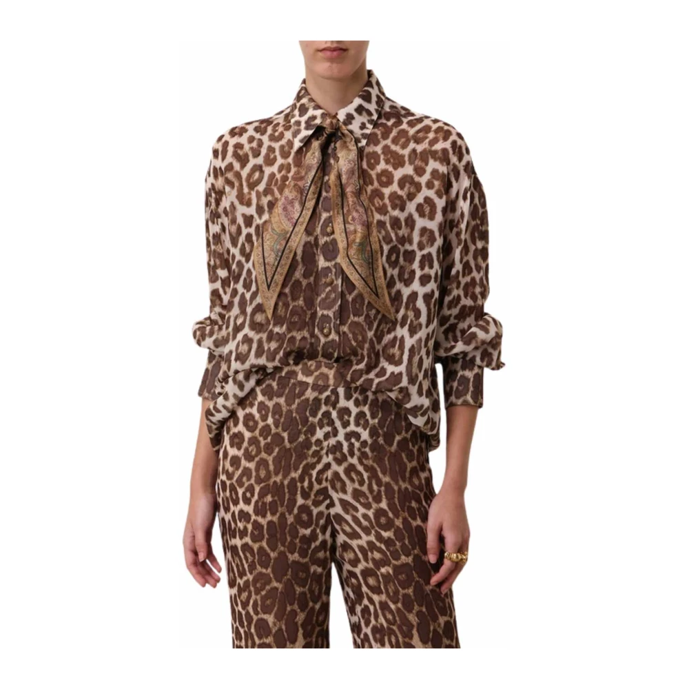 Zimmermann Luipaardprint Shirt met Halsdoek Brown Dames