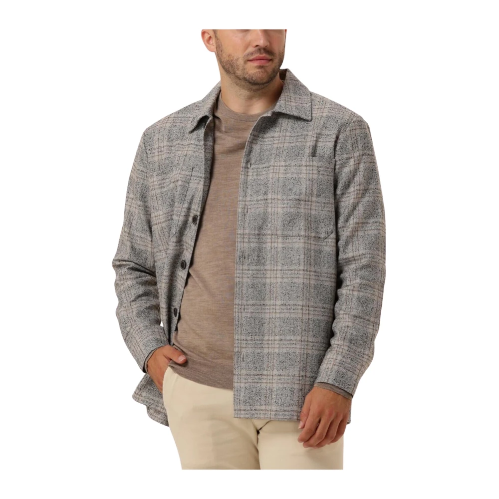 Matinique geruit overshirt MAdamo P met wol taupe