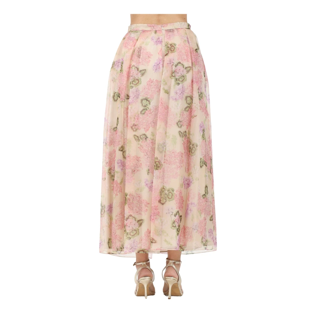 Max Mara Elegante Ivoor Bloemen Lange Rok Multicolor Dames