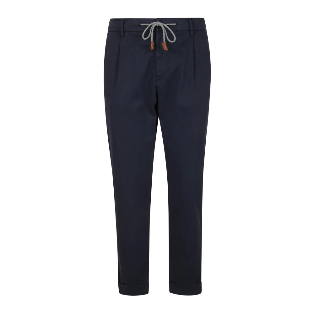 Eleventy Stretch katoen en leren jogger broek Blue Heren