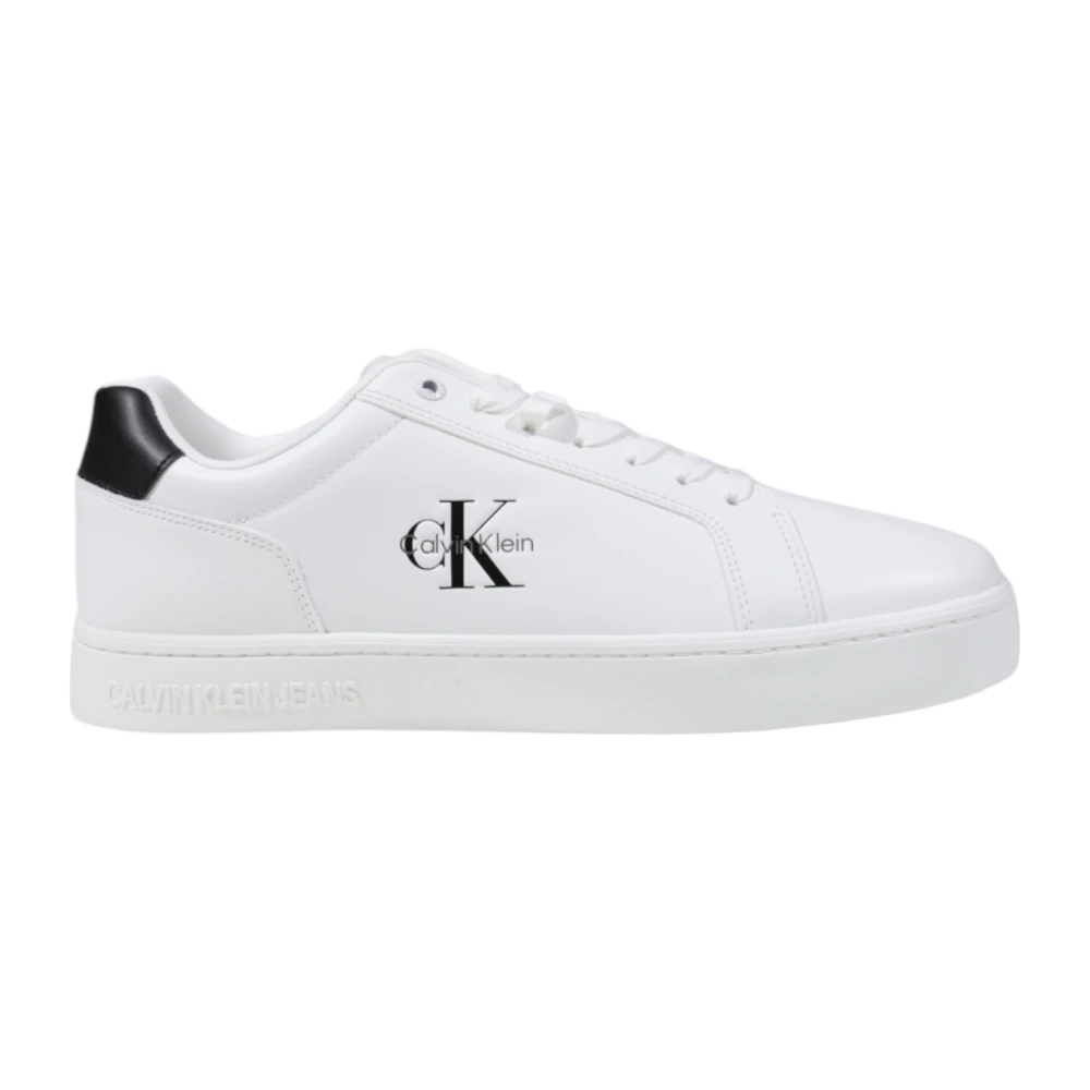 Calvin Klein Jeans Men's White Minimalist Leather Trainers With Cupsole Size 8 Uk