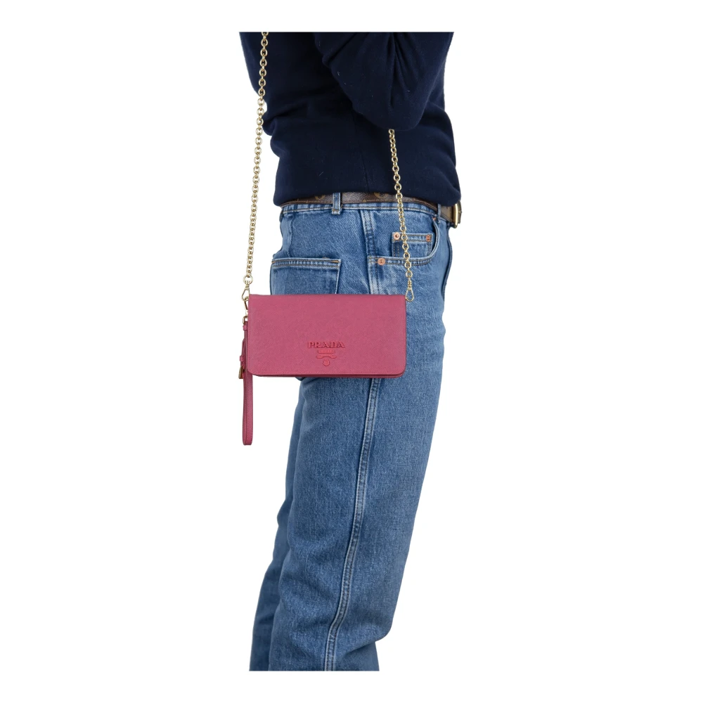 Prada Leren Schoudertas Magneetsluiting Red Dames