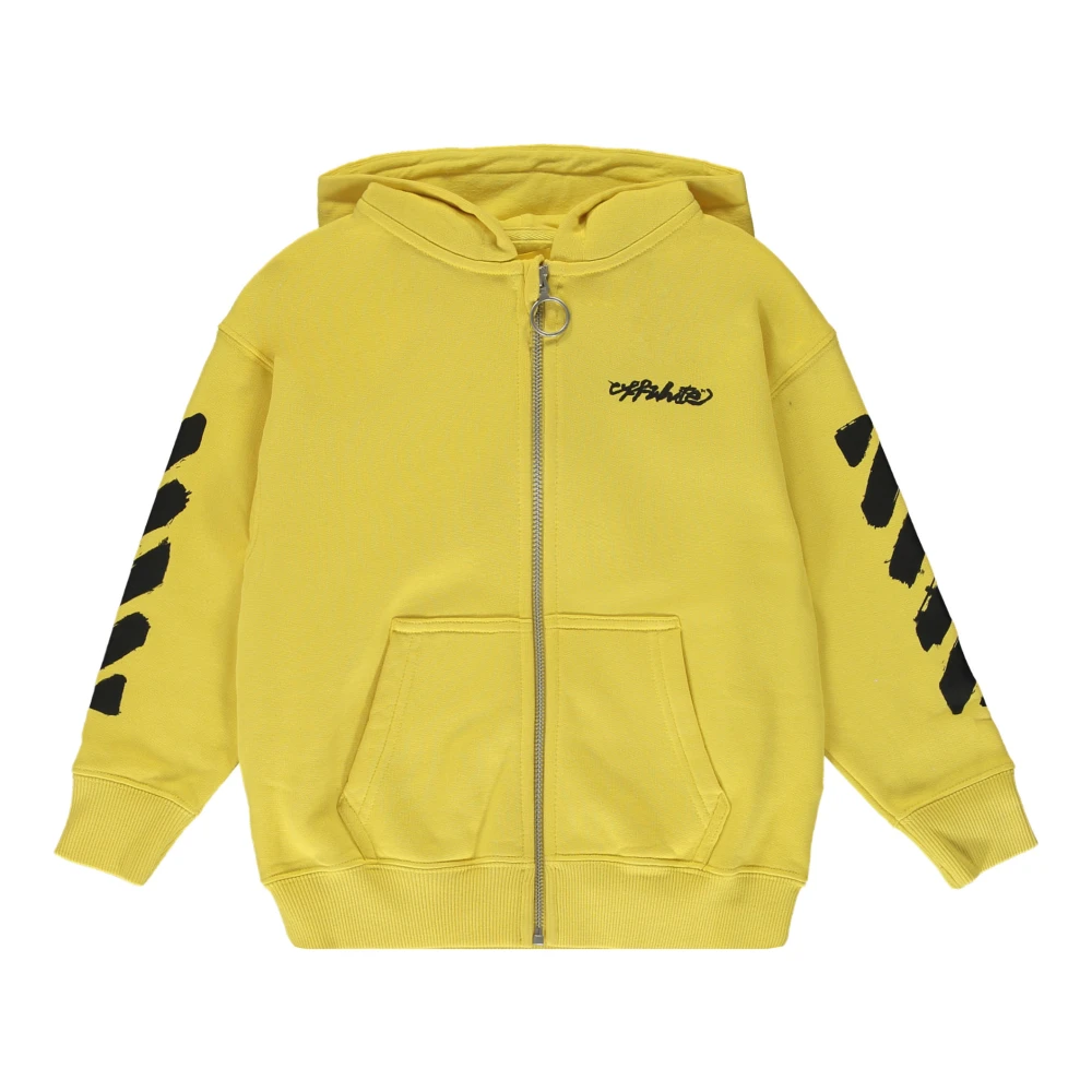 Off White Bomulls Zip Hoodie med Logo Print Yellow, Flicka