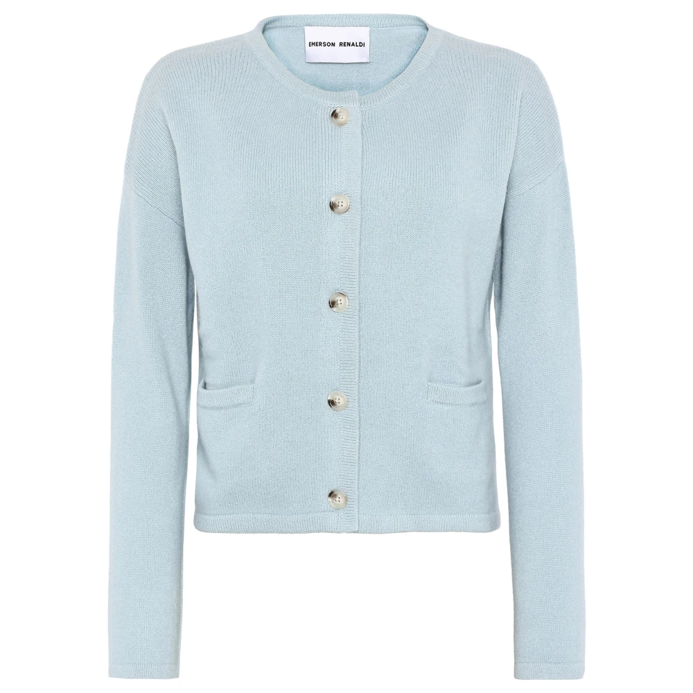 Emerson Renaldi Mjuk Blå Cashmere Crew Neck Cardigan Blue, Dam