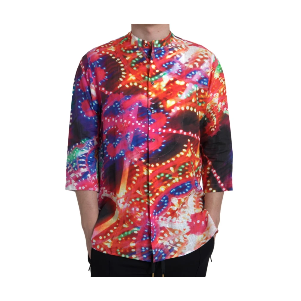 Dolce & Gabbana Multicolor Grafische Print Linnen Overhemd Multicolor Heren