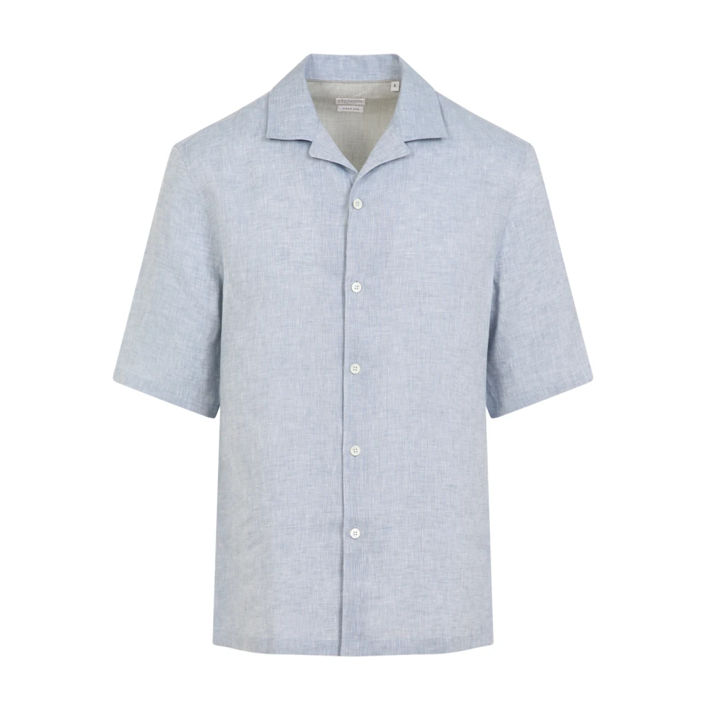 BRUNELLO CUCINELLI Blauw linnen overhemd voor heren Blue Heren
