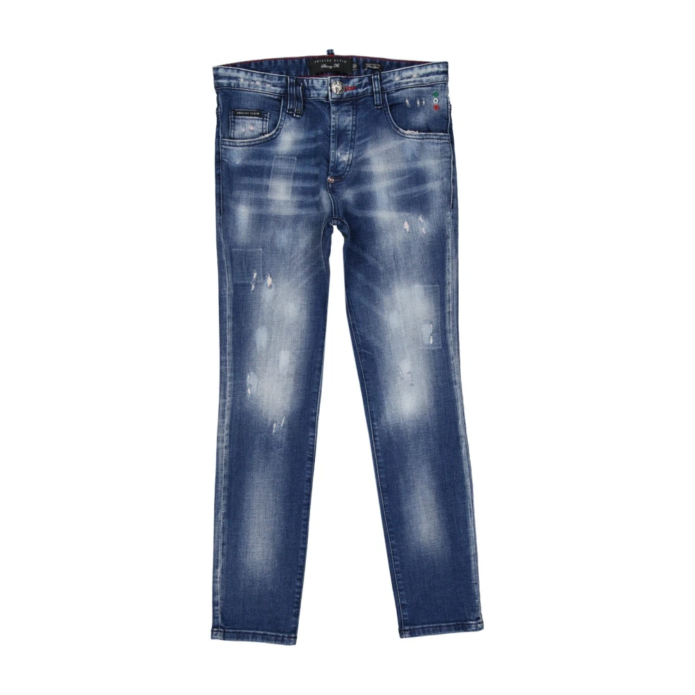 Philipp Plein Katoenen Denim Jeans met Vernietigend Effect Blue Heren